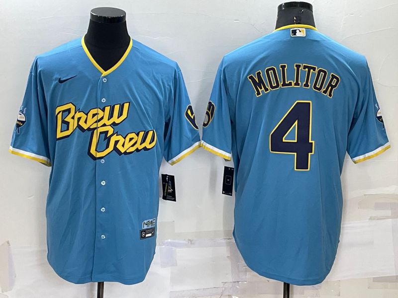 Men Milwaukee Brewers #4 Molitor Blue City Edition Game Nike 2022 MLB Jersey